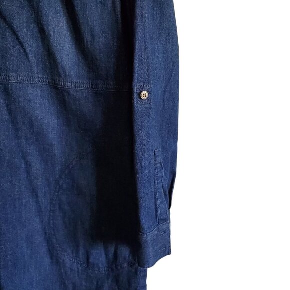 J Jill Denim Jean Dress Western Farmhouse Pockets and Roll Tab Sleeves Medium - Picture 5 of 15